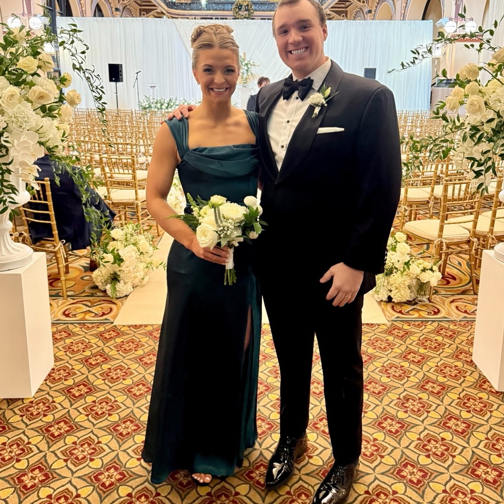 Birdy Grey Mia Convertible Bridesmaids Dress Shiny Satin Emerald